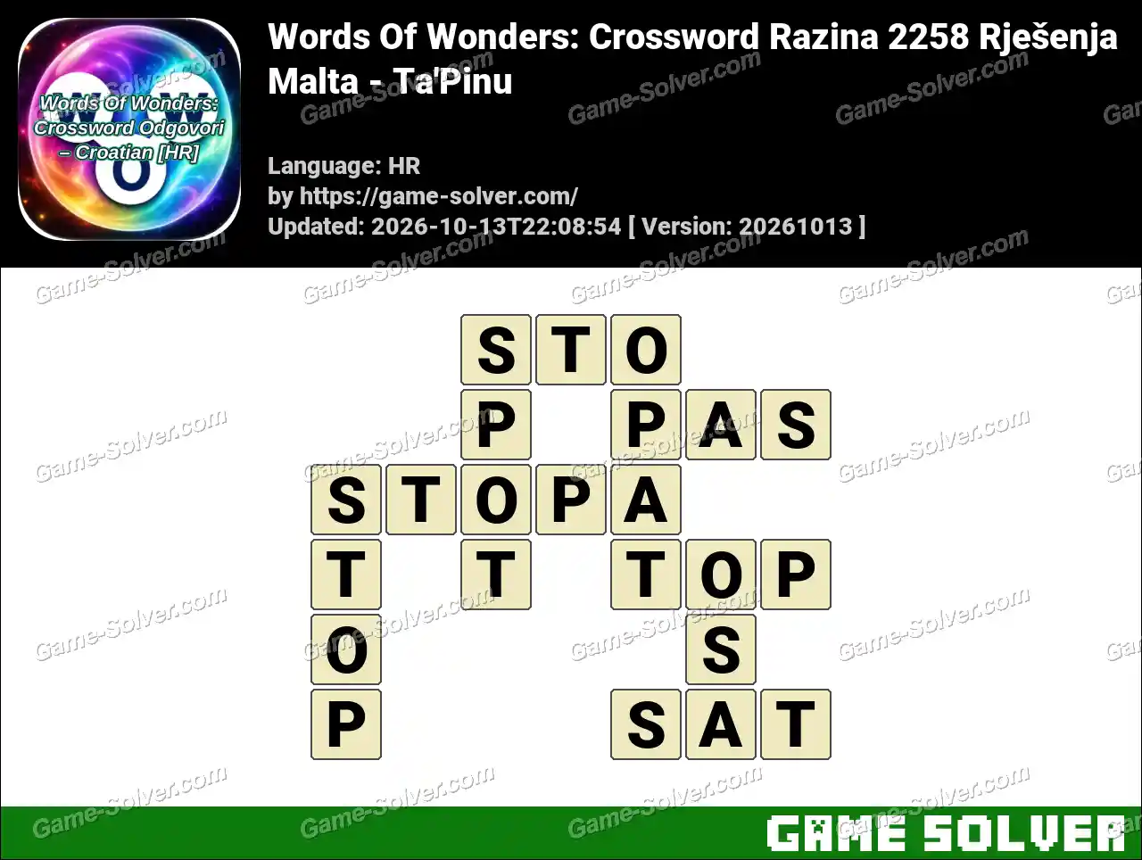 Words Of Wonders: Crossword Razina 2258 Rješenja – Malta – Ta’Pinu